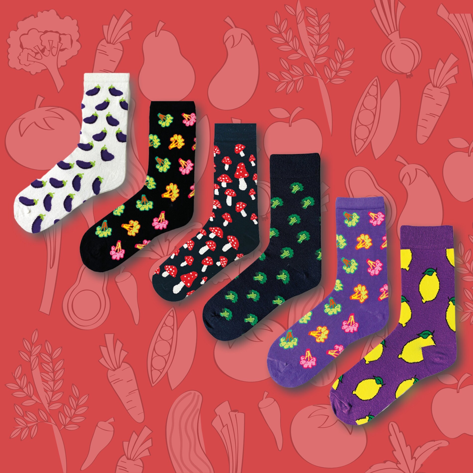 Colorful vegetable patterned socks socks with plant based Etsy