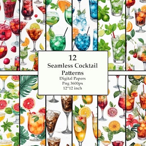 Seamless Cocktail Patterns | Digital Paper | Printable Design | Direct Download | Commercial Use | Scrapbook Background | Journal Background
