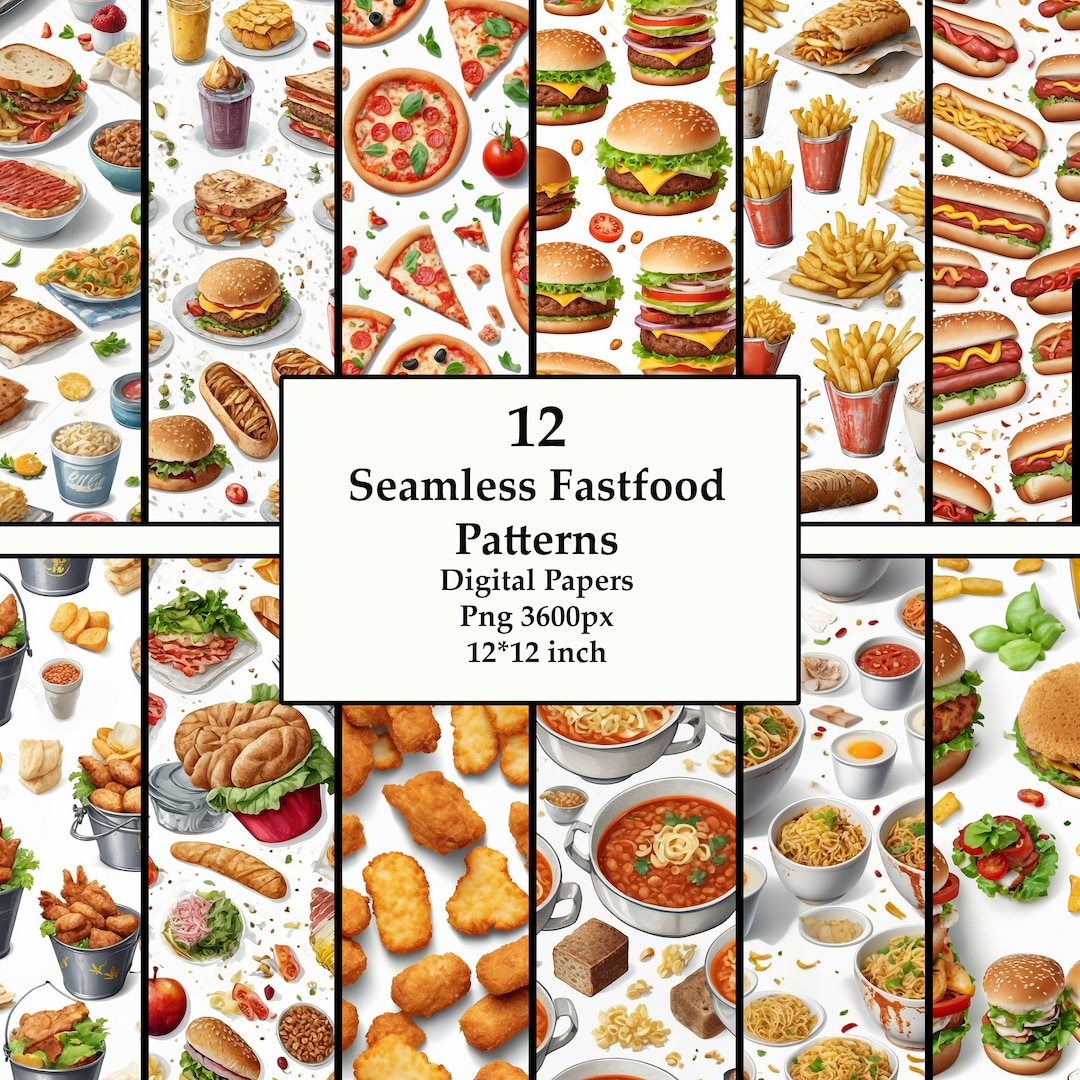 Fastfood Pattern Print Automatic Foldable Umbrella