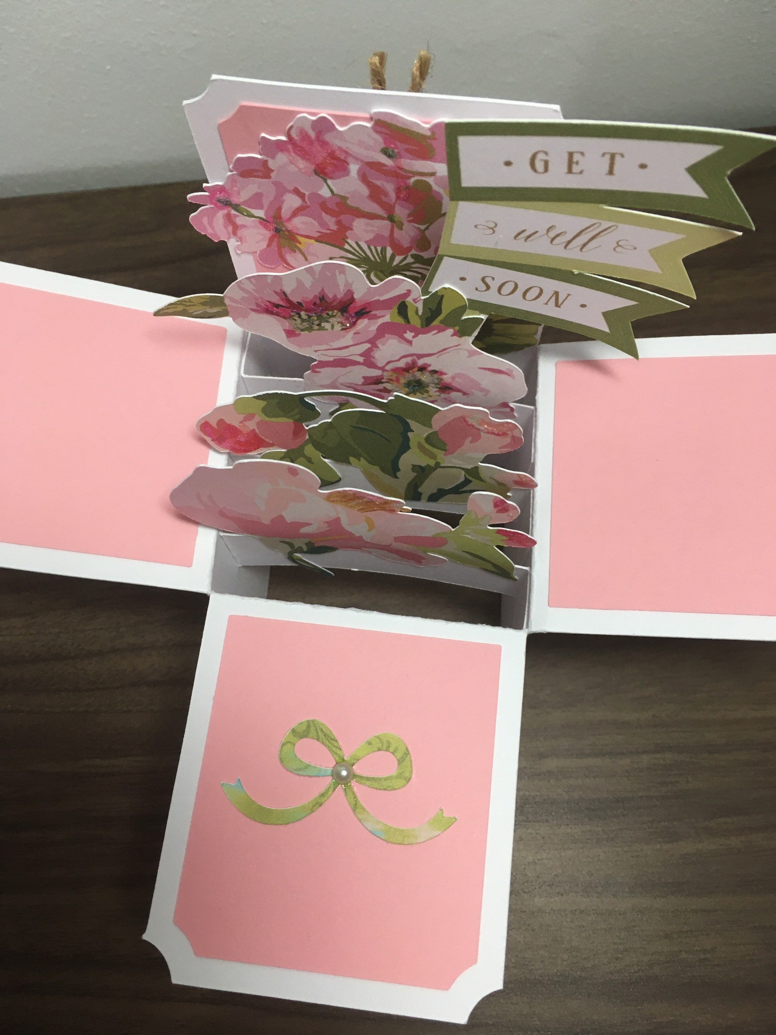 Handmade Box/Pop up Get Well Soon card flowers pink Get | Etsy