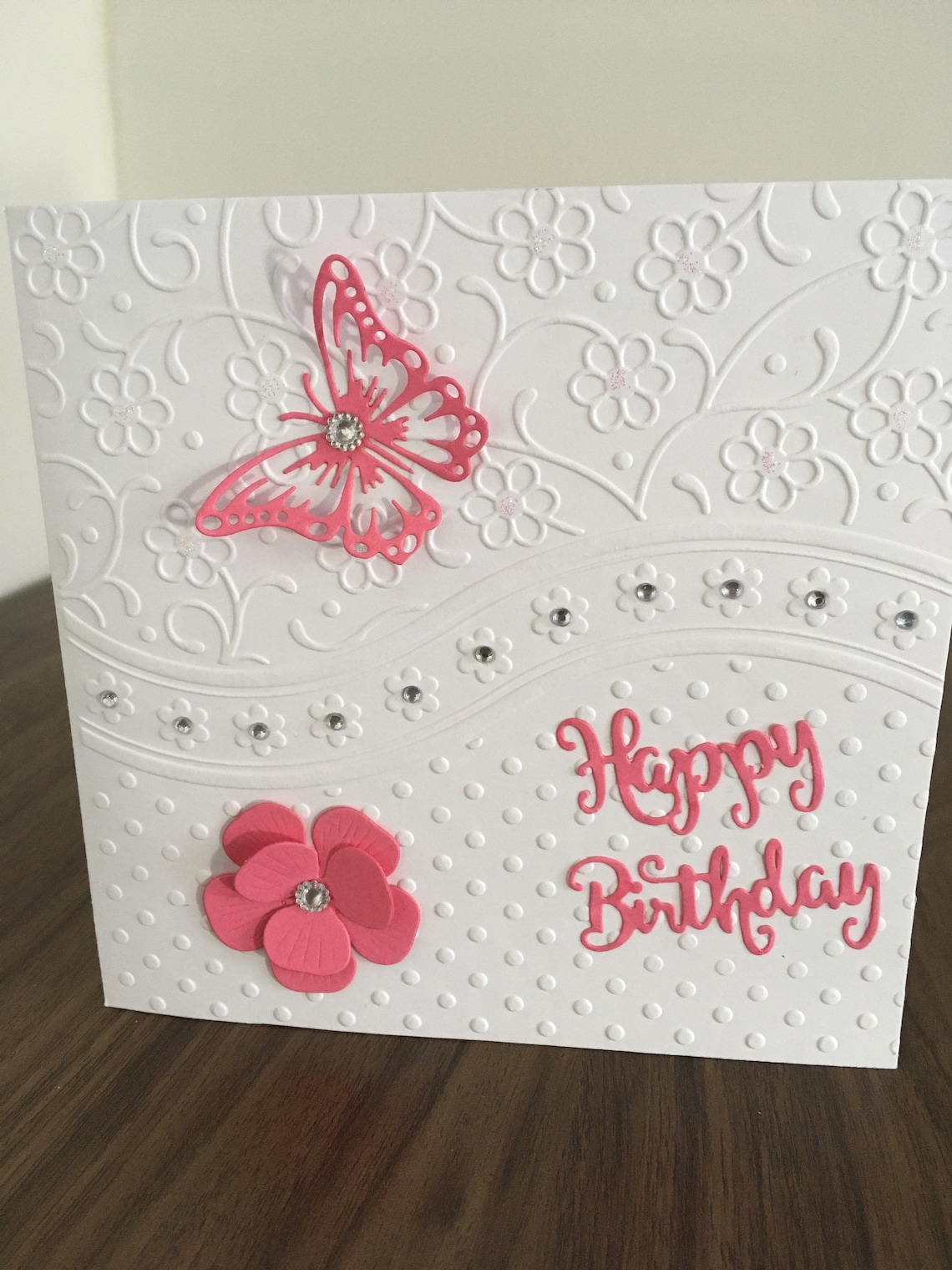 Handmade Embossed Happy Birthday Cards With Gems Die Cut Etsy UK