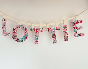 Personlised Name Garland, Pink Floral Name Bunting, Name Banner, Customised Baby Room Bunting, Baby Name Banner, fabric letter bunting