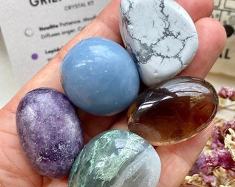 GRIEF SUPPORT | Crystals for Mourning & Bereavement | Pet loss | Howlite - Smoky Quartz - Moss Agate - Angelite - Lepidolite
