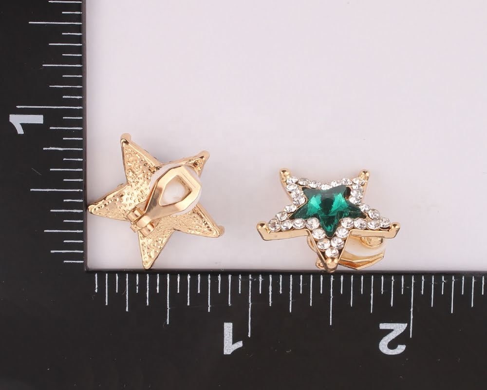Emerald Green Crystal Star Clipon Earrings, 2cm Clip On, Wedding