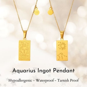Aquarius Star Sign Ingot Pendant · Zodiac Constellation · Horoscope Necklace · 18k Gold PVD ·  Anti-Allergy · Waterproof · Tarnish Proof