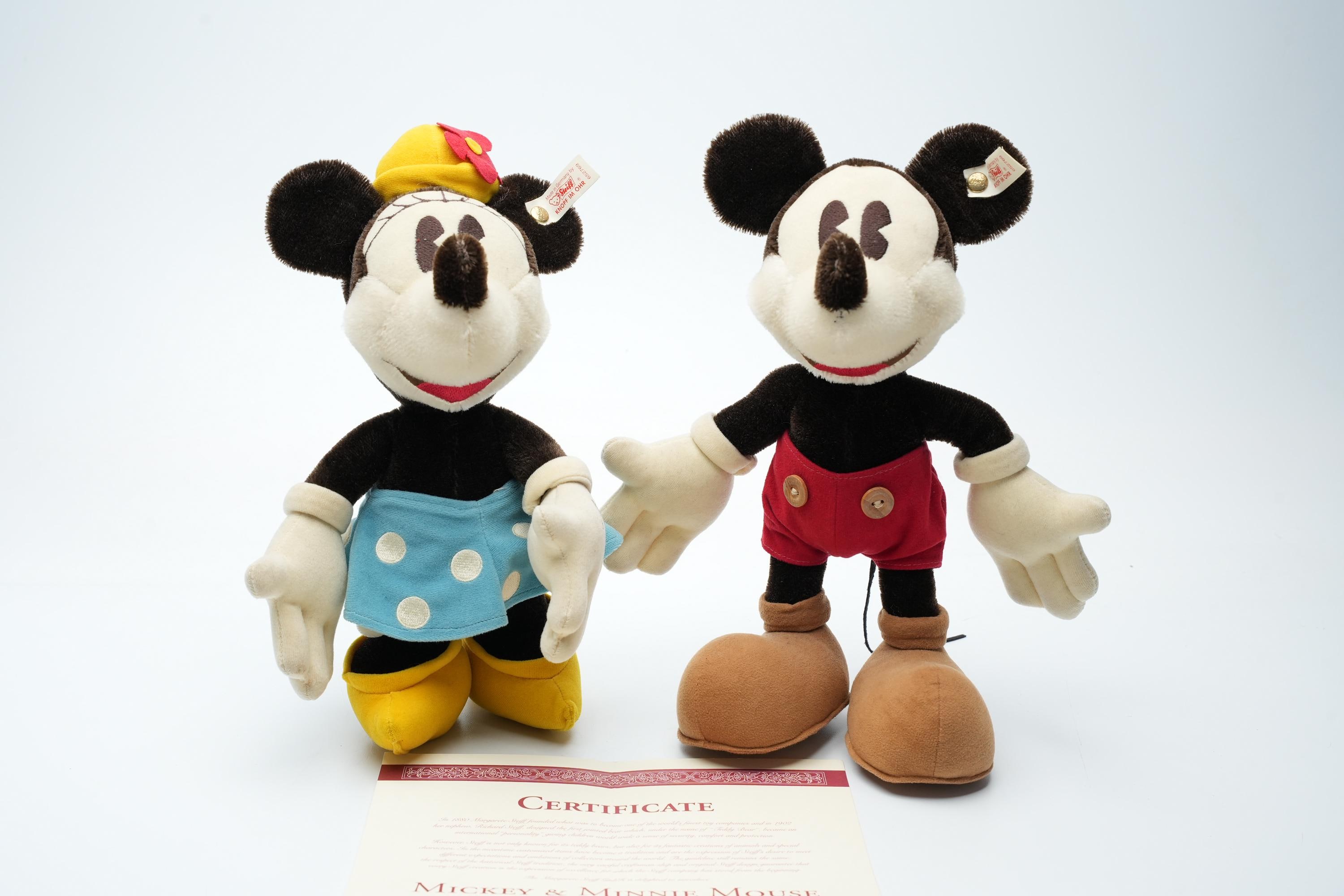 Steiff Disney – Mickey & Minnie Mouse 70th Anniversary Set – Limited Edition 1998 – Zertifikat No. 01384 – Rarity