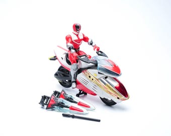 Power Rangers Time Force – Red Vector Cycle with Red Ranger & accessories – Bandai 2000 – Vintage