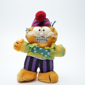 Garfield Plush Clown Vintage 80s 90s, Original Licensed United Feature, 10 Inch Soft Toy With Plastic Eyes