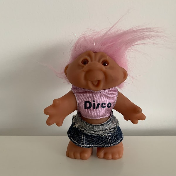 Vintage Dam Troll die danst in een disco outfit uit het jaar 1986 (5 inch) (antieke dam trol)