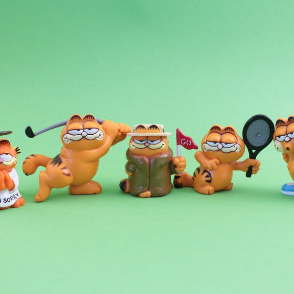 Garfield PVC figures | Garfield vintage figures from the 1980s / 1990s (angel, waves, fan, tennis, running)