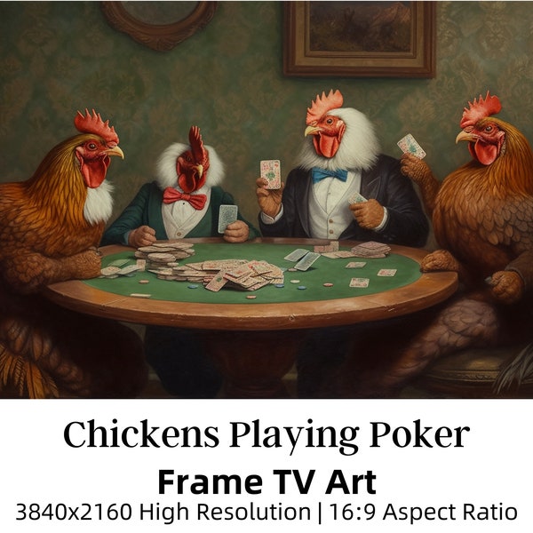 Chickens Playing Poker Samsung Frame TV Art | Frame TV Farm Animals Art | TV Art Vintage Painting | Iconic Poker Scene