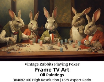 Vintage Rabbits Playing Poker Samsung Frame TV Art, Frame TV Rabbits in Suits Art, TV Art Bunny Rabbit, Digital Download, Digital Bunny