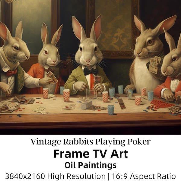 Vintage Rabbits Playing Poker Samsung Frame TV Art, Frame TV Rabbits in Suits Art, TV Art Bunny Rabbit, Digital Download, Digital Bunny