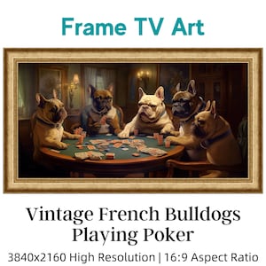 Bulldog francesi vintage che giocano a poker in cornice antica • Cornice TV Samsung / Cornice TV Farm • Grafica TV vintage • Scena iconica del poker • 4K HD