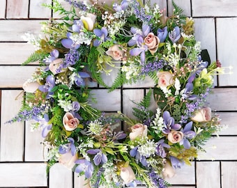 Spring floral wreath, door wreath, wreath, artificial wreath, floral door wreath, flower wreath, summer wreath, faux flower wreath