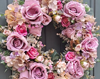 Door wreath, wreath for front door, all year wreath. Artificial wreath. Autumn wreath, summer wreath, flower wreath, spring wreath, roses