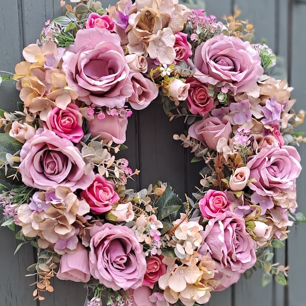 Door wreath, wreath for front door, all year wreath. Artificial wreath. Autumn wreath, summer wreath, flower wreath, spring wreath, roses