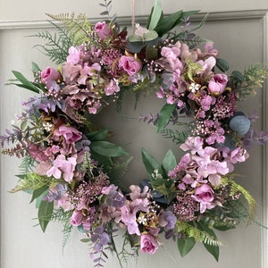 Door wreath, wreath, wreath for door, spring wreath, summer wreath, wreath for outside, flower wreath, eucalyptus wreath, hydrangea, floral