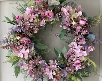 Door wreath, wreath, wreath for door, spring wreath, summer wreath, wreath for outside, flower wreath, eucalyptus wreath, hydrangea, floral