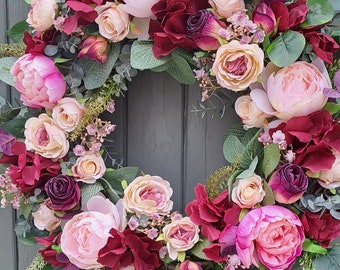 Door wreath, wreath for front door, all year wreath. Artificial wreath. Autumn wreath, summer wreath, flower wreath, spring wreath, roses