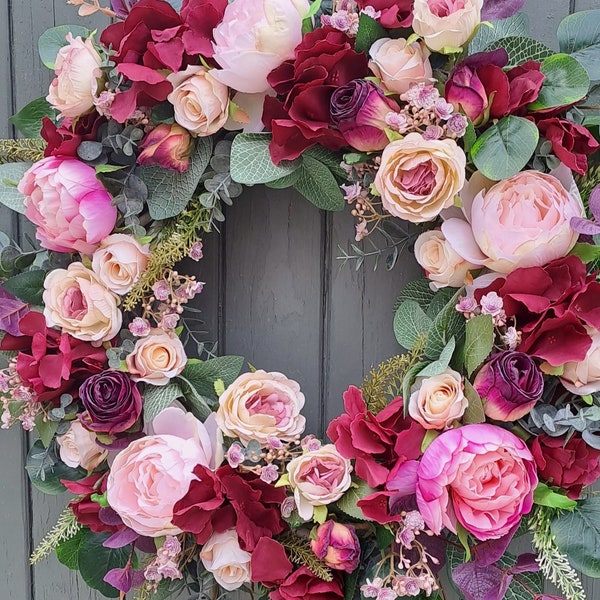 Door wreath, wreath for front door, all year wreath. Artificial wreath. Autumn wreath, summer wreath, flower wreath, spring wreath, roses