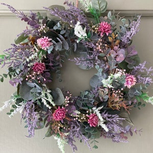Door wreath, wreath, wreath for door, spring wreath, summer wreath, artificial wreath, wreath for outside, flower wreath, eucalyptus, floral