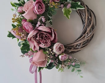 Spring floral wreath, door wreath, wreath, artificial wreath, floral door wreath, flower wreath, summer wreath, small faux flower wreath