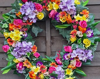 Door wreath, all year round wreath, front door wreath, wreath. Large wreath, spring wreath, summer wreath, wreath for front door flower door