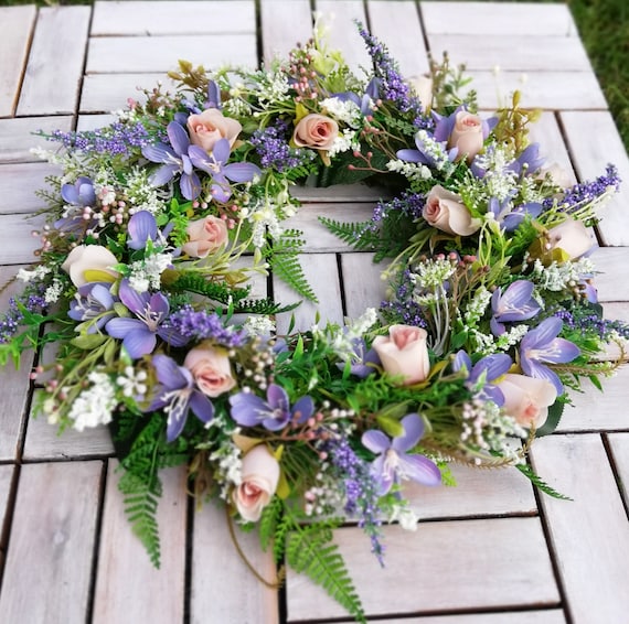 Enova Home 24" Artificial Lavender Flower Wreath With Green Leaves For Festival