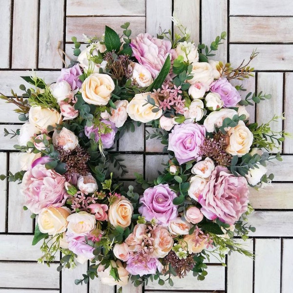 Summer wreath, door wreath, wreath, spring wreath, wreath front door, flower wreath, artificial wreath, artificial wreath, rose peony wreath