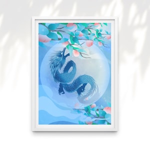 Unframed Art Print Asian Dragon | Wall Art Poster | Original Digital Illustration Design by artist | Room Home Decor | Gift for her
