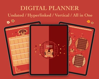 Digital Planner | All in One hyperlinked Undated Vertical Notebook Customizable | Cute bujo free sticker and widgets
