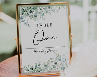 PERSONALISED greenery table numbers, table numbers wedding, simple table numbers, table number signs, botanical wedding, elegant, eucalyptus