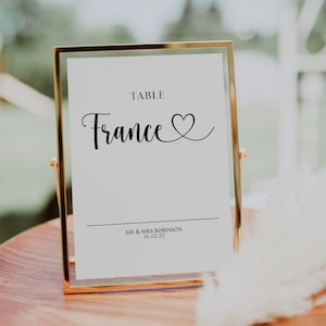 PERSONALISED table name cards, table numbers, table numbers wedding, simple table numbers, wedding reception, elegant, dinner table names