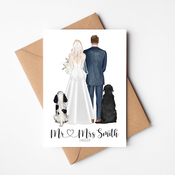 Personalisierte Hochzeitskarte, Karte für Braut und Bräutigam, Hochzeitskarte mit Hund, Hochzeitskarte mr and mrs, Brautpaarkarte, Karte für Braut, Karte Bräutigam