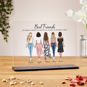 Best friend gift, clear acrylic plaque, group of friends print, best friend gift, birthday gift, girl group print, personalised portrait