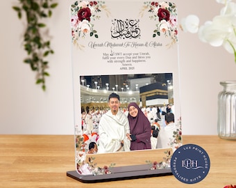 Umrah Mubarak photo acrylic plaque, personalised Hajj photograph gift, Mum and Dad, custom Islamic gift, Ramadan, Eid, hajj pilgrimage