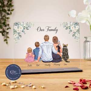 Personalised family acrylic plaque, family print, birthday gifts, mothers day, fathers day, gift for mum, new home gift, child illustration