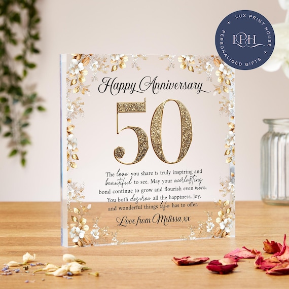 50th Wedding Anniversary Gift, Acrylic Block, Bronze, Silver, Gold