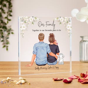 Personalised family acrylic block, family print, birthday gifts, mothers day, fathers day, gift for mum, new home gift, child illustration