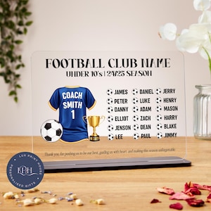 Personalised football coach gift, football manager gift, sports team gift, thank you coach, end of season acrylic plaque, coach appreciation