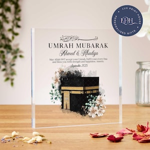 Umrah Mubarak acrylic block, personalised Islamic gift, Arabic calligraphy, Hajj Mubarak, Kaaba, Eid Mubarak, Brother, Dad, plaque, Uncle