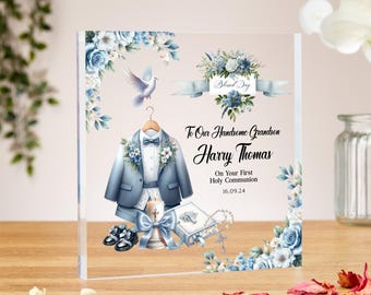First Holy communion gifts for boys, acrylic block, Baptism Gift, grandson, son, godson, christening gift, brother, nephew, keepsake gift