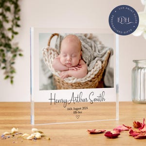 Newborn baby gift, personalised newborn photo acrylic block, baby keepsake present, baby boy, baby girl, unique baby gift, new parents gift