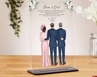 Parents of the groom acrylic plaque, personalised gift, mum and dad on my wedding day, thank you, wedding gift from son, to my parents