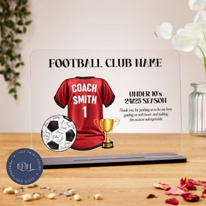 Football coach gift, personalised football manager gift, sports team gift, thank you coach, end of season acrylic plaque, coach appreciation