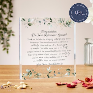 Retirement gifts for women, happy retirement, leaving work presents, colleague, thank you, teachers, acrylic block, appreciation, good bye