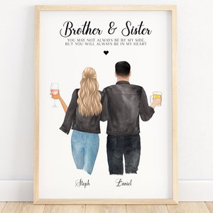 Personalised brother and sister print, gift for brother birthday, gift for sister from brother, sibling, cousin, gift for him, sister gifts