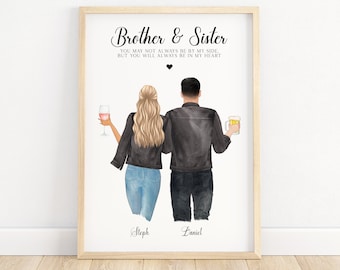 Personalisierter Bruder und Schwester Druck, Geschenk für Bruder Geburtstag, Geschenk für Schwester von Bruder, Geschwister, Cousin, Geschenk für ihn, Schwester Geschenke