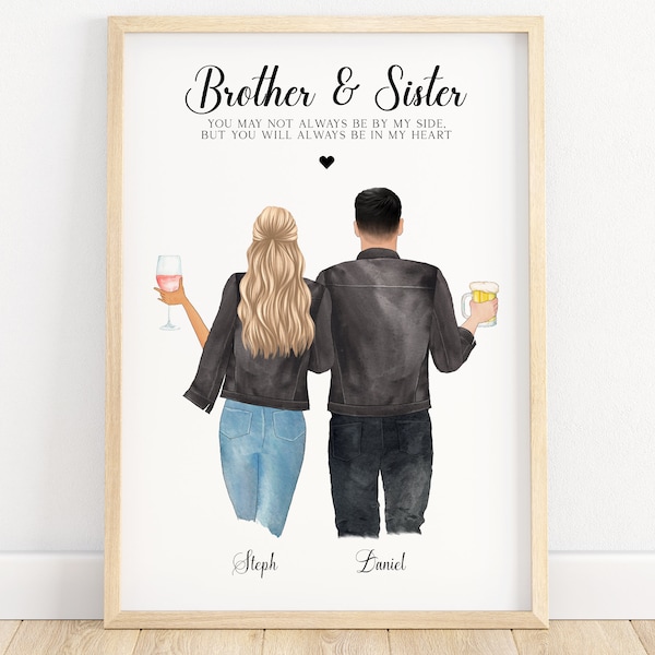 Personalised brother and sister print, gift for brother birthday, gift for sister from brother, sibling, cousin, gift for him, sister gifts